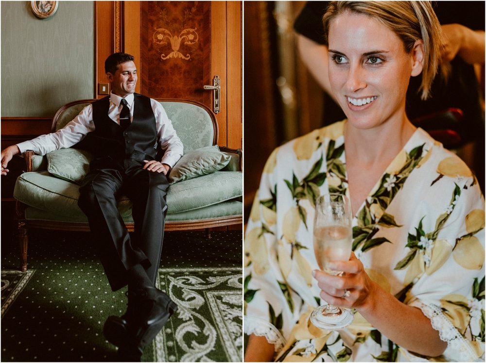 Lo sposo e la sposa si preparano al Grand Hotel Des Iles Borromees, Stresa Lago Maggiore