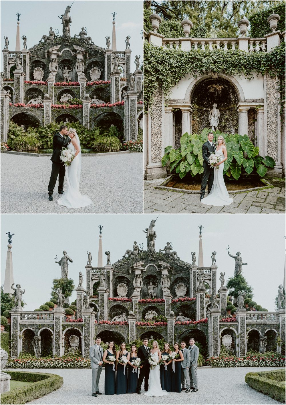 Ritratti dei testimoni con gli sposi all' Isola Bella, matrimonio Isole Borromee, Lago Maggiore Stresa