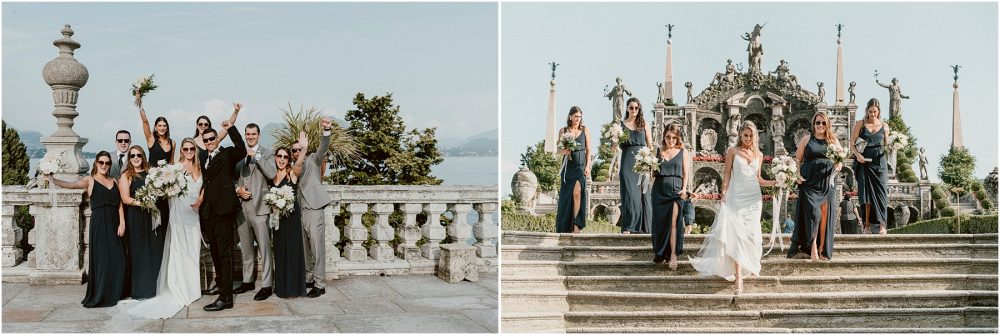 Ritratti dei testimoni con gli sposi all' Isola Bella, matrimonio Isole Borromee, Lago Maggiore Stresa